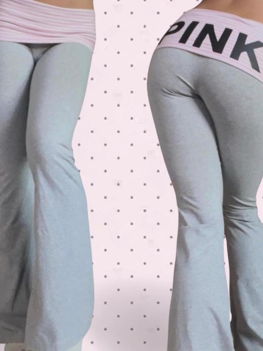 PINK Victoria's Secret Light Gray Flare Leggings with Pink Waistband